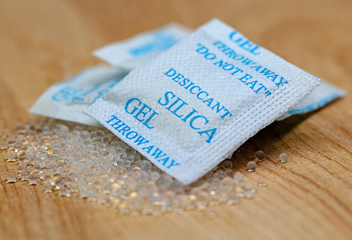 Silica gel in a bag, close-up