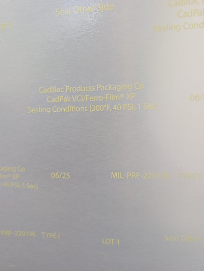 Lettering on a roll of MIL-PRF-22019 material