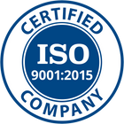 ISO 9001:2015 certification logo with blue and white colors on a white background
